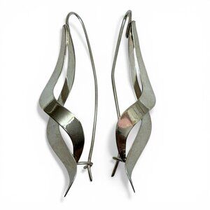Sterling Silver Spiral Dangle Earrings Pierce Artsy Modern Signed TC